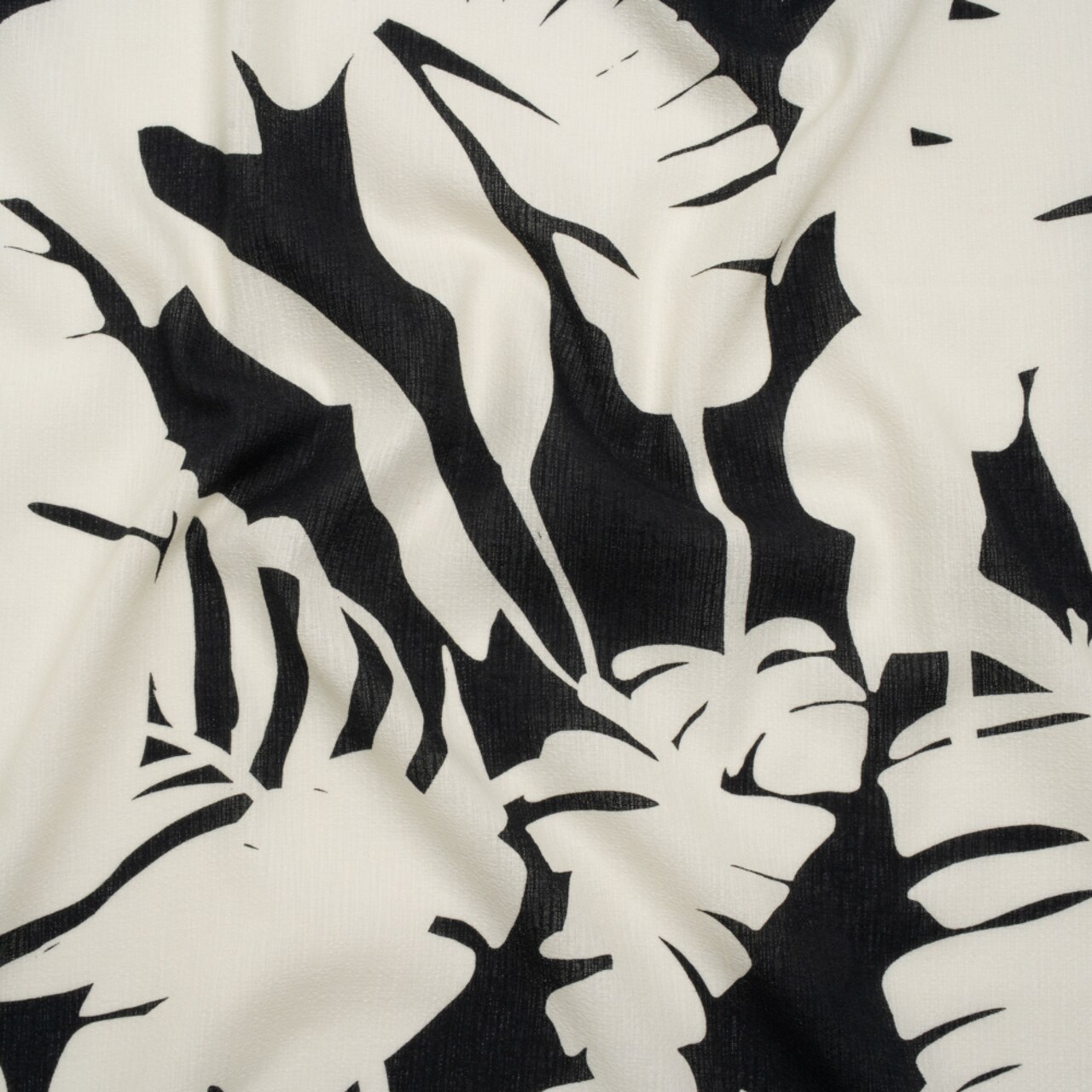 1 Yard Slubbed Gauzy Cotton Woven Black and White Big Floral Silhouettes Fabric